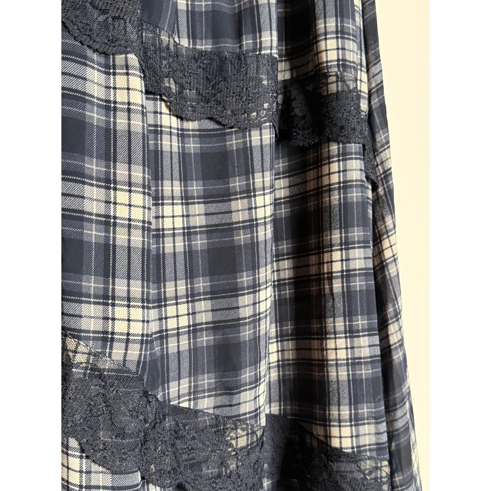 Plaid Lace Asymmetrical Maxi Skirt Y2K Grunge Fairycore Large Wild Fable - Picture 5 of 9